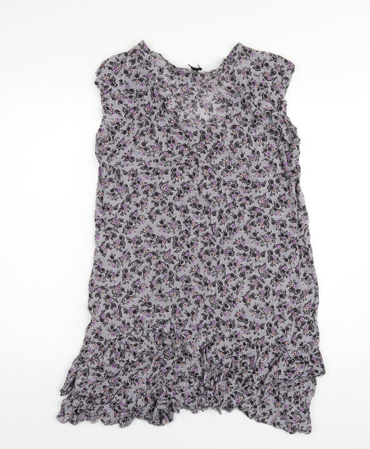 NEXT Womens Grey Floral Viscose Ball Gown Size 16 V-Neck Pullover