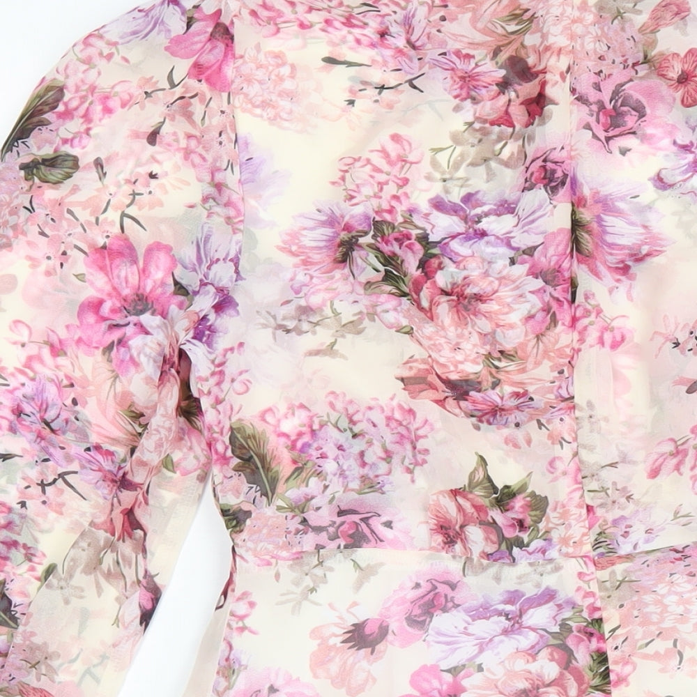 Boohoo Womens Pink Floral Polyester A-Line Size 10 Round Neck Zip