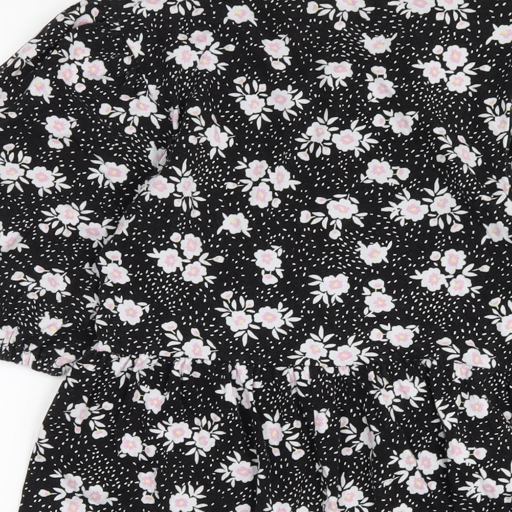 Miss Selfridge Womens Black Floral Cotton A-Line Size 12 Round Neck Pullover