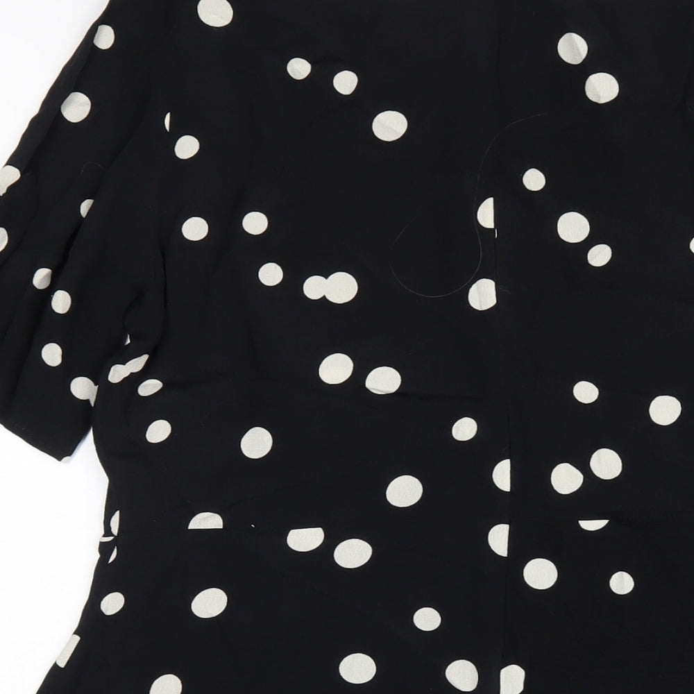 NEXT Womens Black Polka Dot Viscose A-Line Size 12 Round Neck Zip