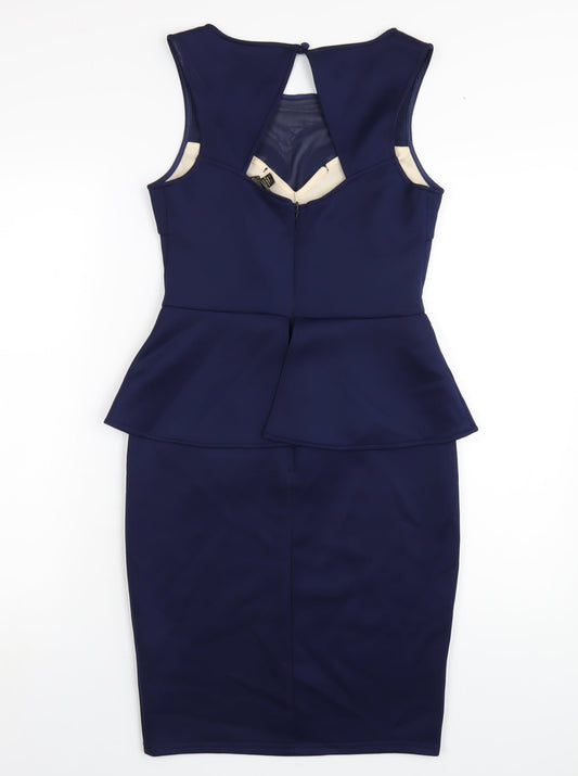 Lipsy Womens Blue Polyester Bodycon Size 10 Round Neck Zip