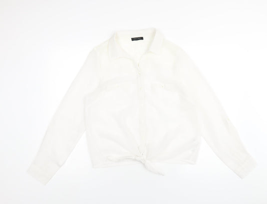 Womens UK Size 14 New Look White Basic Button-Up