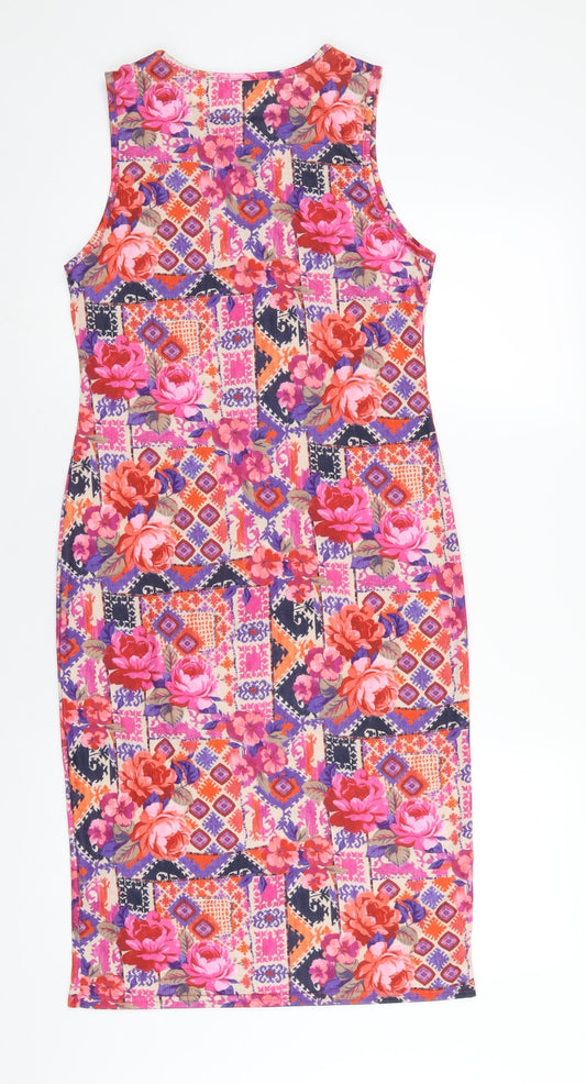 Miss Selfridge Womens Multicoloured Geometric Polyester Bodycon Size 12 Round Neck Pullover