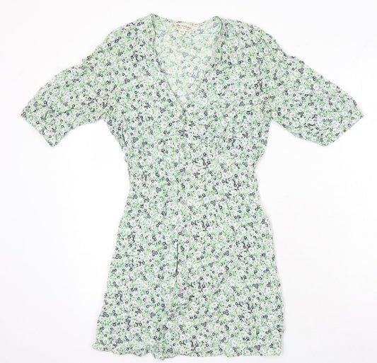 Additional front view of Miss Selfridge women’s multicoloured floral viscose a-line, size UK 6, v-neck