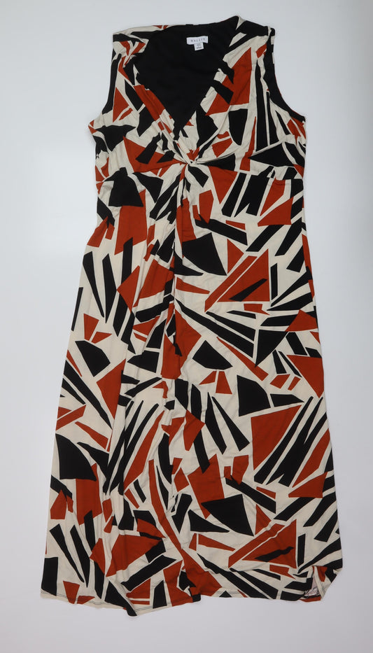 Additional front view of Wallius women’s multicoloured geometric viscose maxi, size UK 18, v-neck pullover