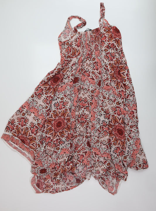 Yours Womens Multicoloured Geometric Viscose A-Line Size 16 V-Neck Button