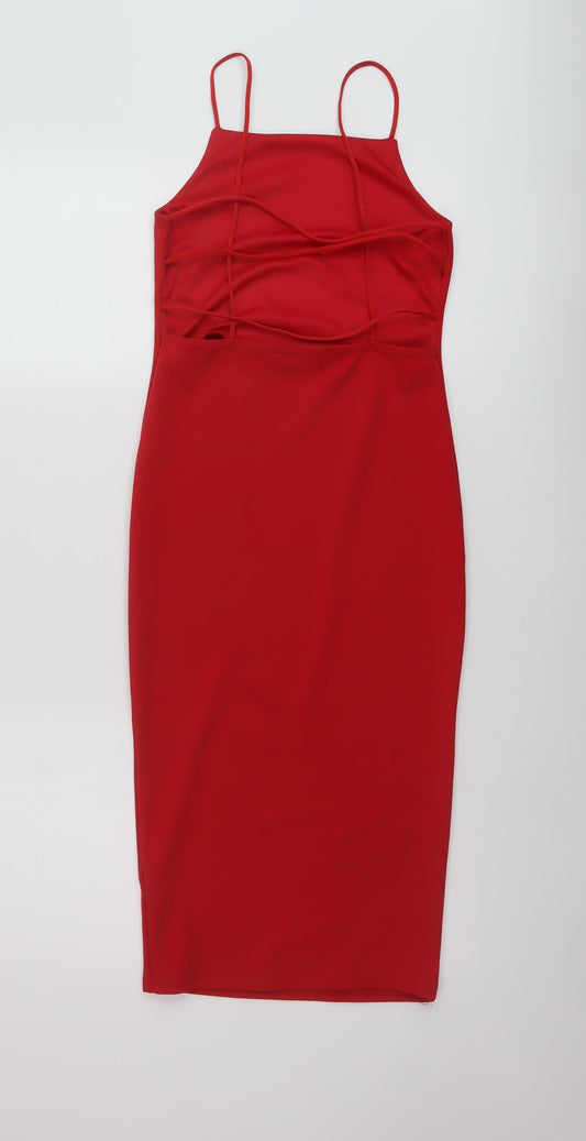 Missguided Womens Red Polyester Bodycon Size 6 Square Neck Pullover