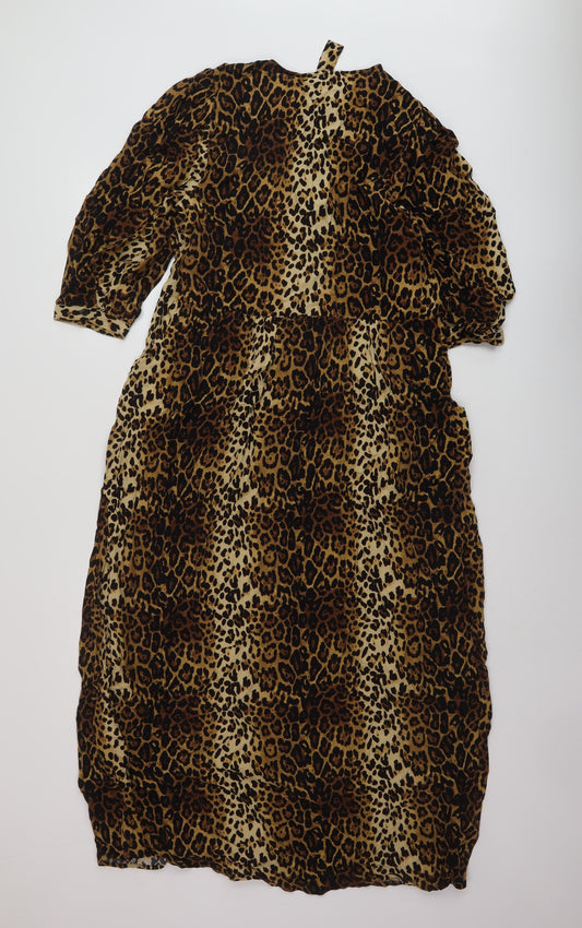 Marks and Spencer Womens Brown Animal Print Viscose A-Line Size 6 Crew Neck Tie