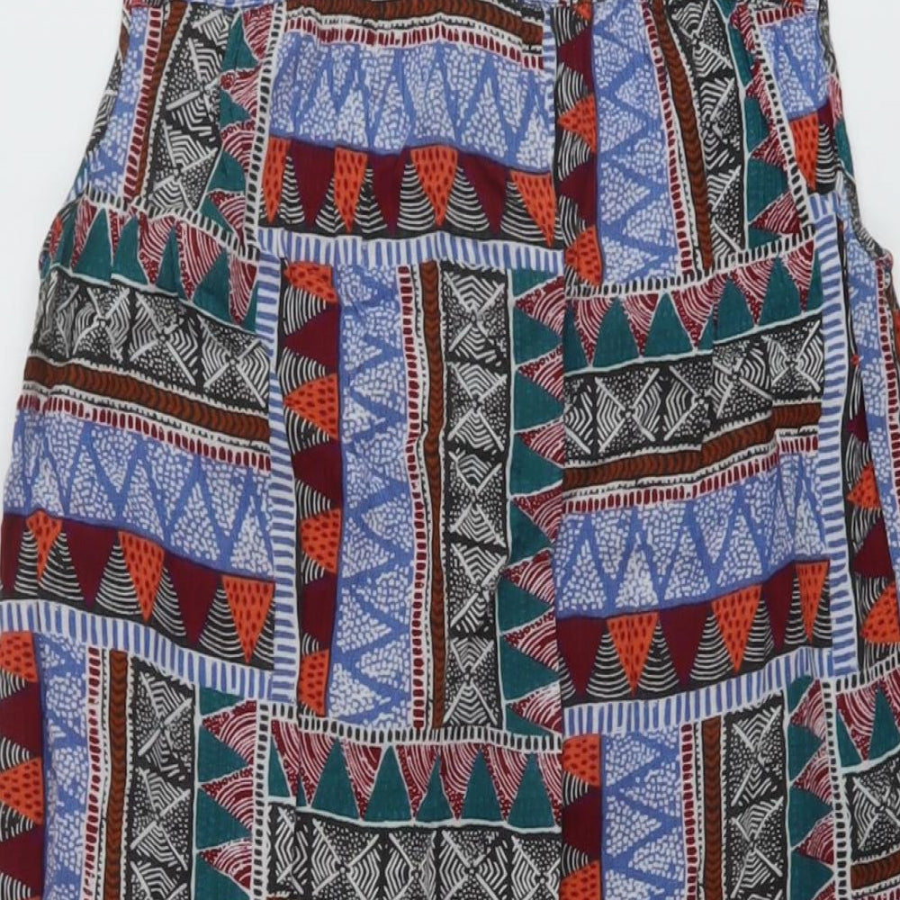 Fat Face Womens Multicoloured Geometric Viscose Tank Dress Size 12 Round Neck Button