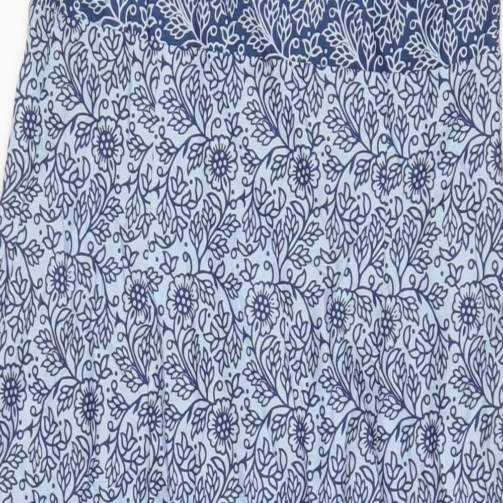 Marks and Spencer Womens Blue Geometric Cotton A-Line Size 12 Halter Tie