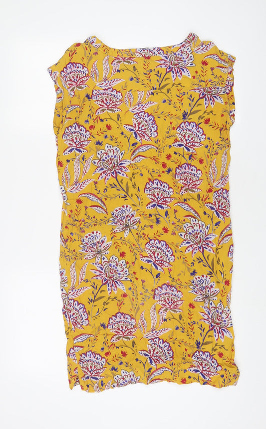 NEXT Womens Yellow Floral Viscose Sheath Size 10 Boat Neck Pullover