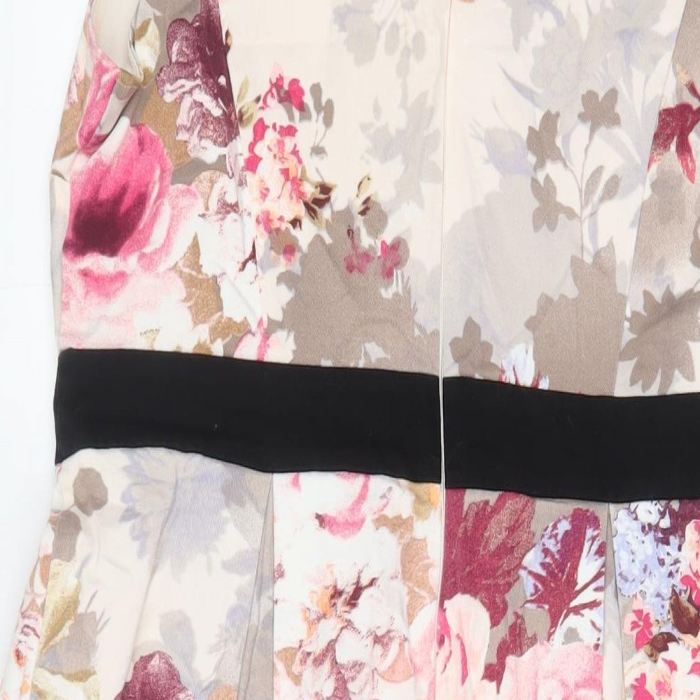 Dorothy Perkins Womens Pink Floral Cotton Fit & Flare Size 16 V-Neck Zip