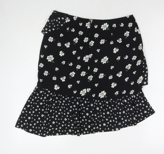 H&M Womens Black Floral Polyester A-Line Skirt Size 12 Zip