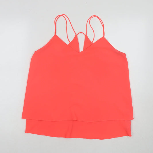 New Look Womens Pink Polyester Basic Tank Size 12 V-Neck