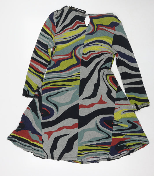Desigual Womens Multicoloured Geometric Viscose Fit & Flare Size S Round Neck Pullover