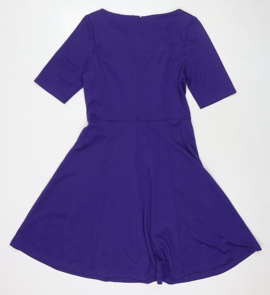 BHS Womens Blue Polyester Fit & Flare Size 12 Round Neck Zip