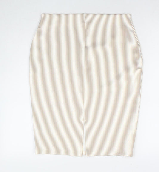 Marks and Spencer Womens Beige Striped Polyester Straight & Pencil Skirt Size 12 - Flowers