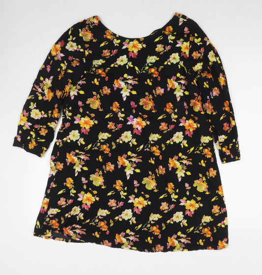 Motel Womens Black Floral Viscose A-Line Size M Round Neck Pullover