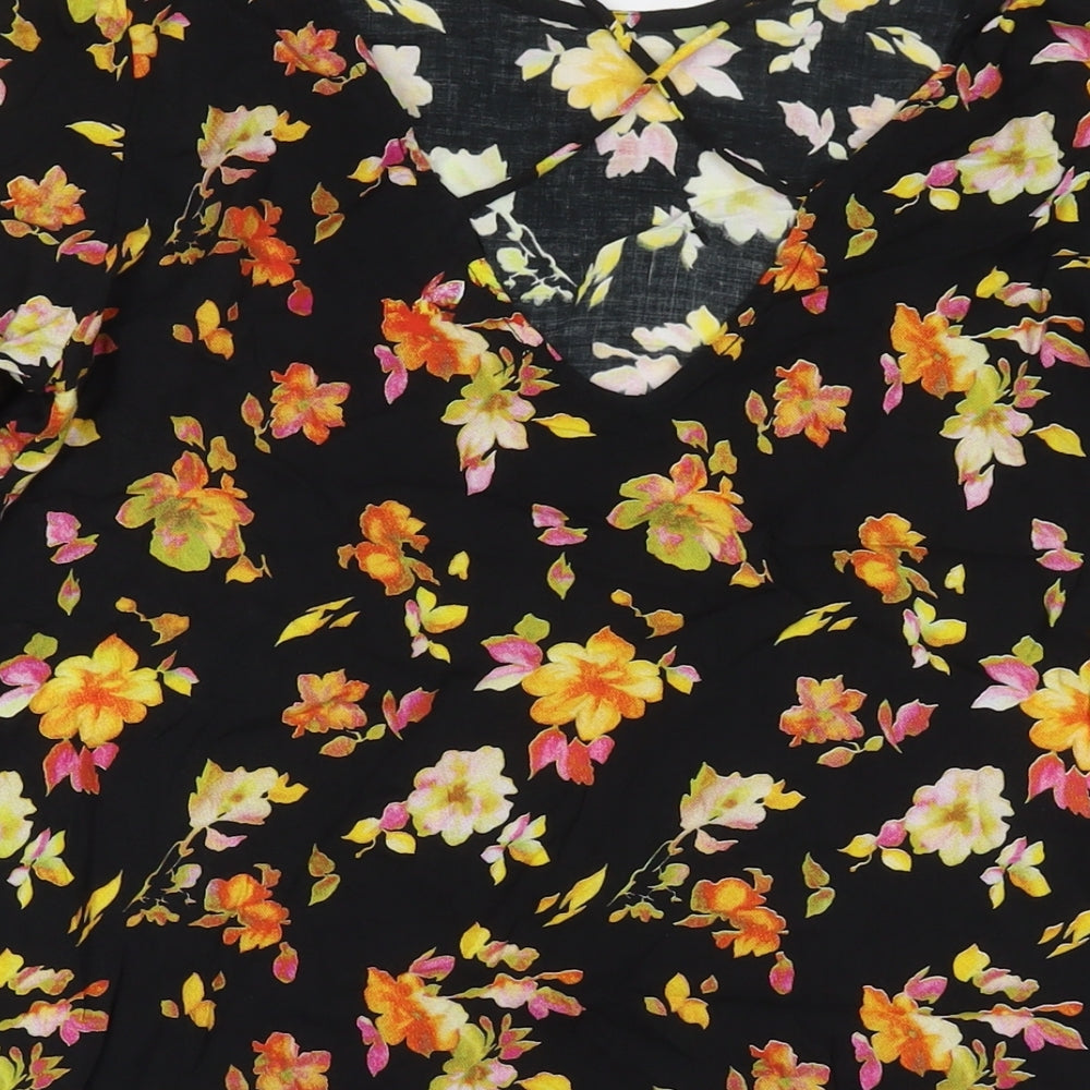 Motel Womens Black Floral Viscose A-Line Size M Round Neck Pullover