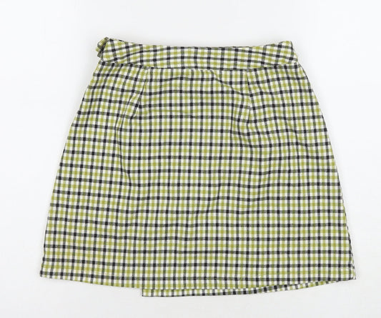 John Craft Womens Green Check Polyester Wrap Skirt Size 24 in Buckle