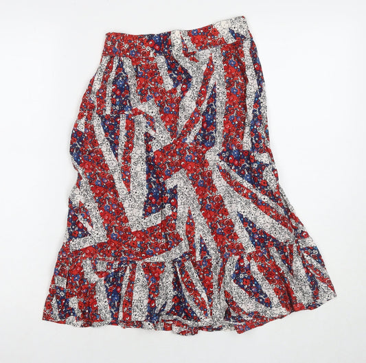 NEXT Womens Red Floral Cotton A-Line Skirt Size 6 Button