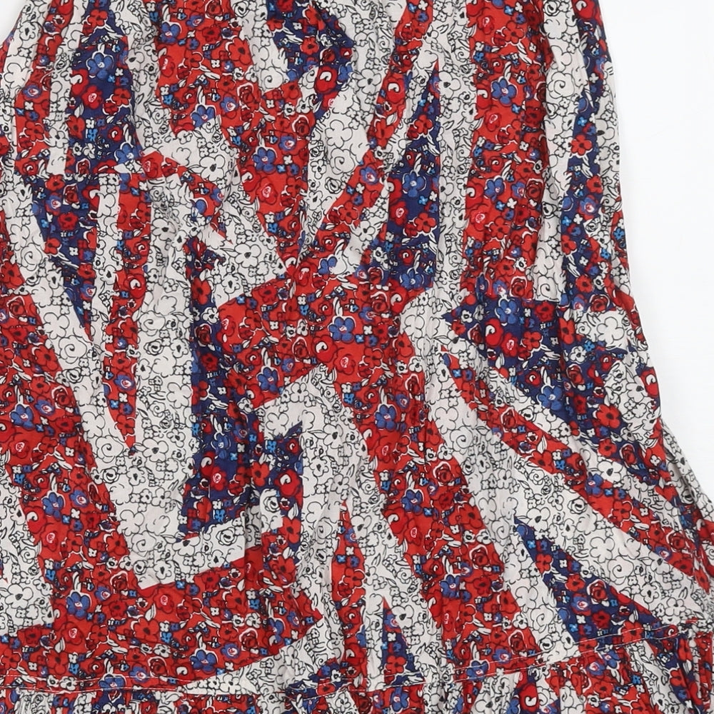 NEXT Womens Red Floral Cotton A-Line Skirt Size 6 Button