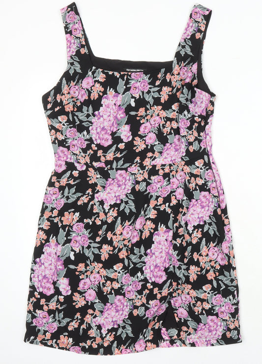 Additional front view of Fashion Union women’s multicoloured floral polyester shift, size UK 14, square neck