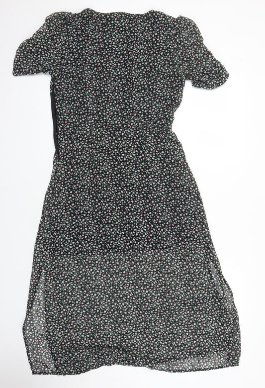 H&M Womens Multicoloured Floral Polyester Blend A-Line Size 10 V-Neck - Side spits