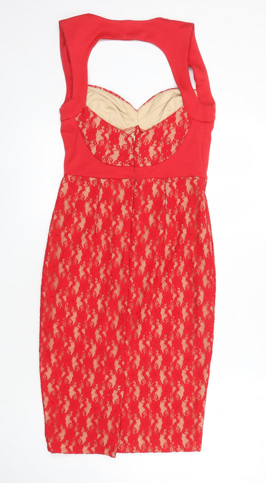 ASOS Womens Red Polyester Pencil Dress Size 10 Square Neck