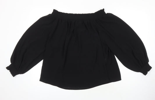 New Look Womens Black Polyester Tunic Blouse Size 14 Boat Neck