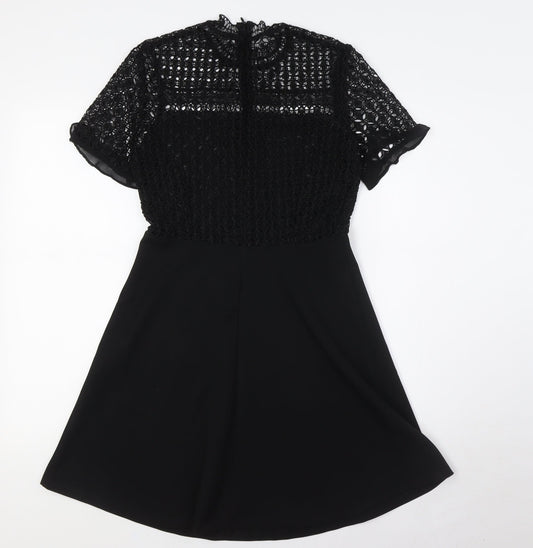 Zara Womens Black Polyester A-Line Size S Mock Neck Zip - Lace Top