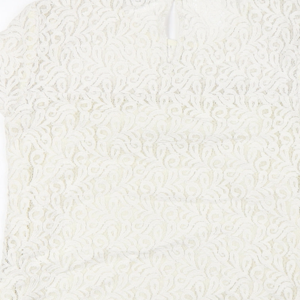 Jack Wills Womens White Cotton Basic Button-Up Size 6 Round Neck - Lace