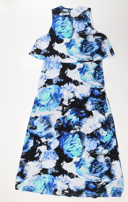 Marks and Spencer Womens Multicoloured Floral Polyester A-Line Size 12 Round Neck