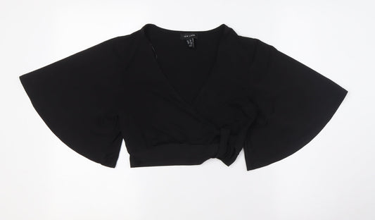 Womens UK Size 10 New Look Black Cropped Button-Up