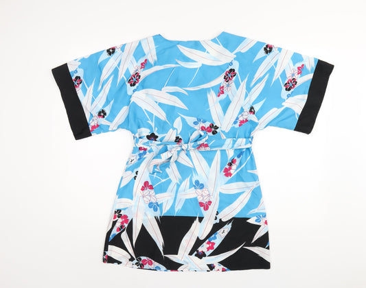 Monsoon Womens Blue Geometric Polyester A-Line Size 8 V-Neck Pullover