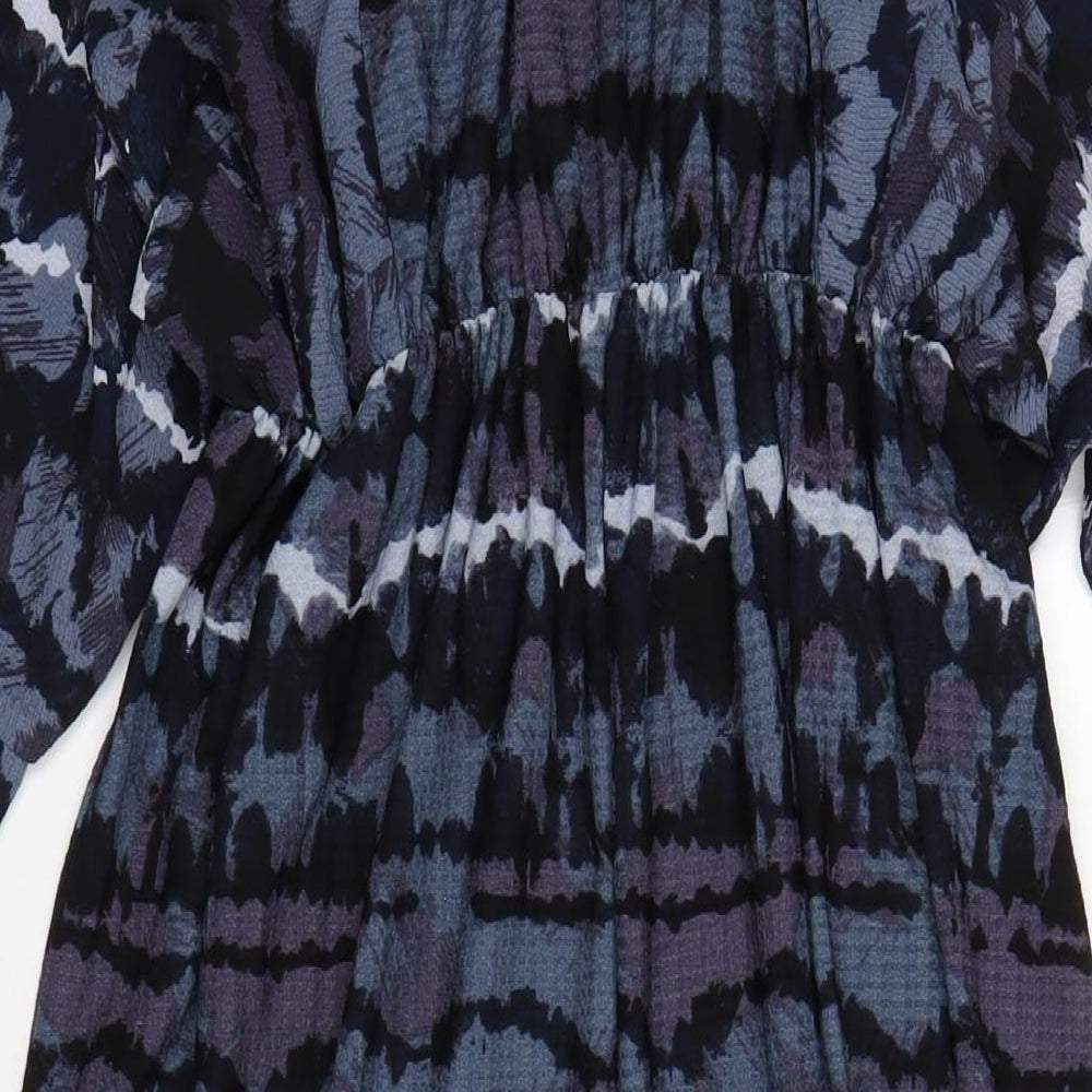 NEXT Womens Blue Geometric Polyester A-Line Size 8 V-Neck Pullover