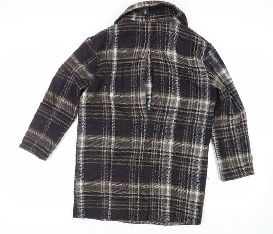 Indigo Womens Blue Plaid Overcoat Coat Size 10 Button