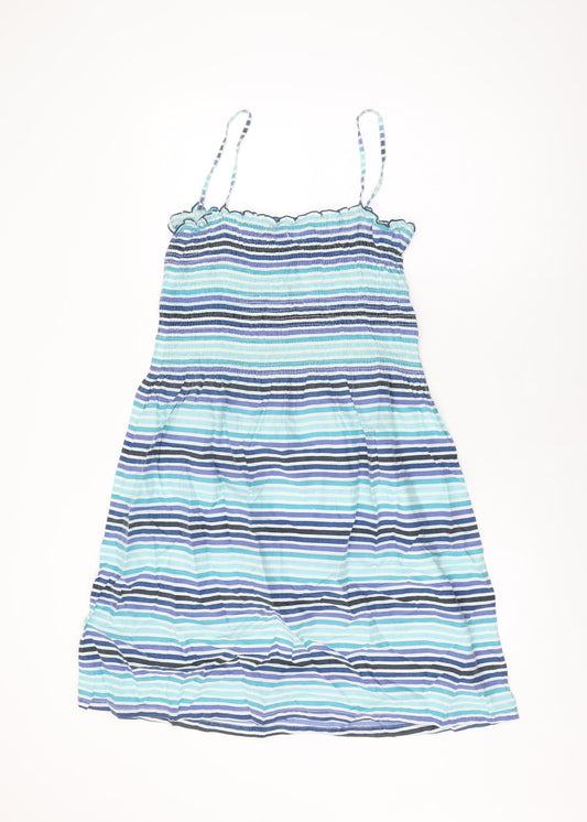 H&M Womens Blue Striped Cotton Shift Size 10 Square Neck Pullover