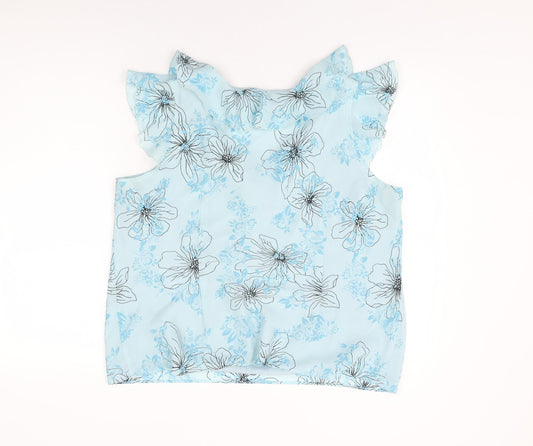 Bonmarché Womens Blue Floral Polyester Basic Blouse Size 18 V-Neck