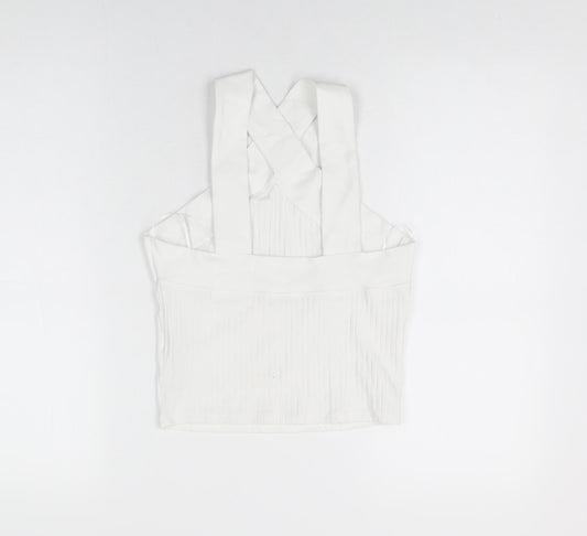 Womens UK Size M Zara White Cropped T-Shirt