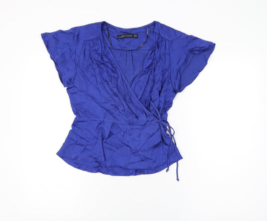 Womens UK Size M Zara Blue Wrap Blouse