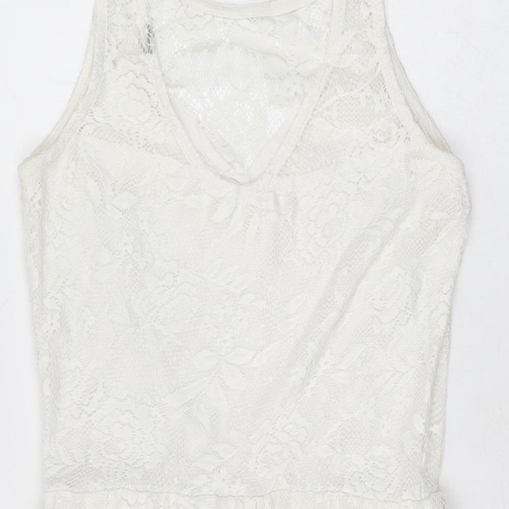 Dorothy Perkins Womens White Floral Polyester Skater Dress Size 8 Round Neck Pullover