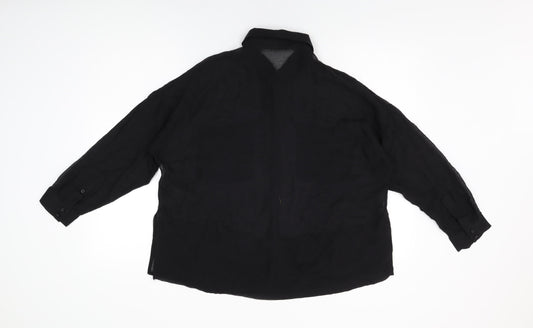 Autograph Womens Black Cotton Basic Button-Up Size 14 Collared