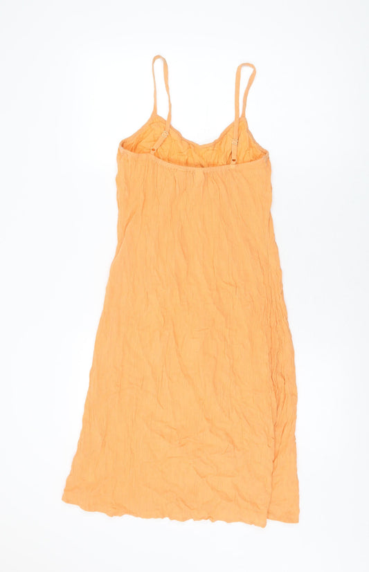 BHS Womens Orange Cotton Shift Size 10 V-Neck Pullover