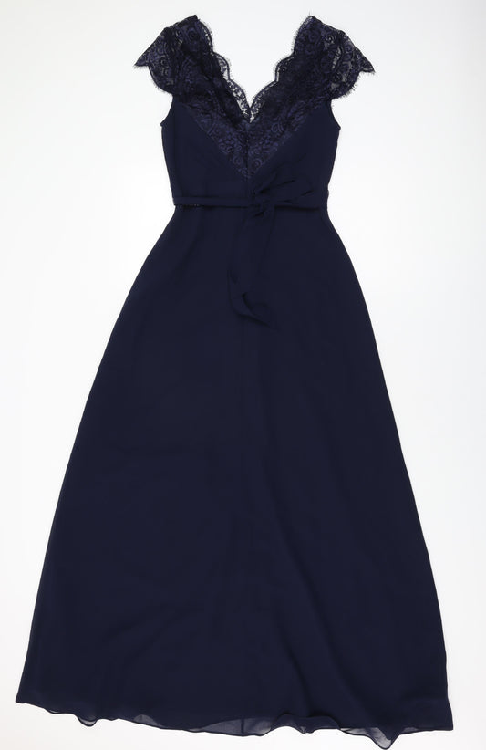 Monsoon Womens Blue Polyester Maxi Size 8 V-Neck Zip