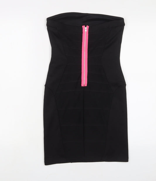 Topshop Womens Black Polyester Bodycon Size 8 Square Neck Zip