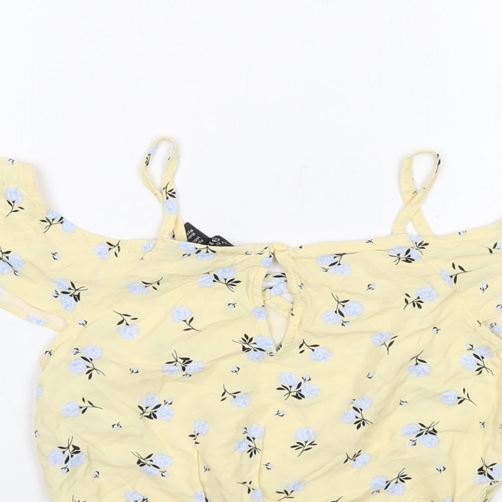 New Look Girls Yellow Floral Viscose Cropped Tank Size 11 Years Round Neck Pullover