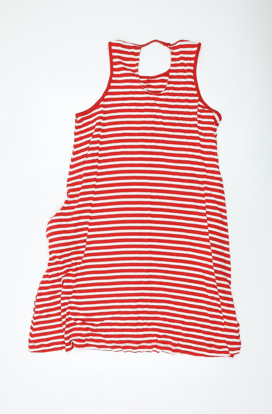 NEXT Womens Red Striped Viscose A-Line Size L Round Neck Pullover