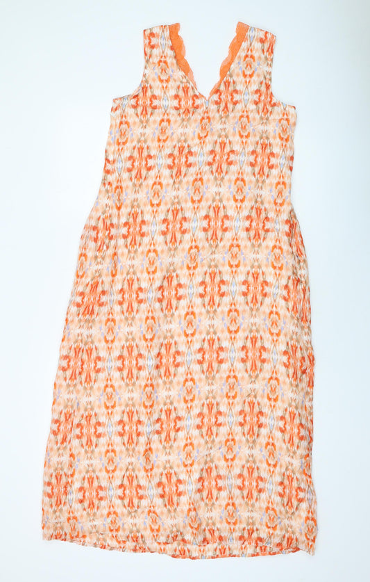 Marks and Spencer Womens Orange Geometric Modal A-Line Size 8 V-Neck Zip