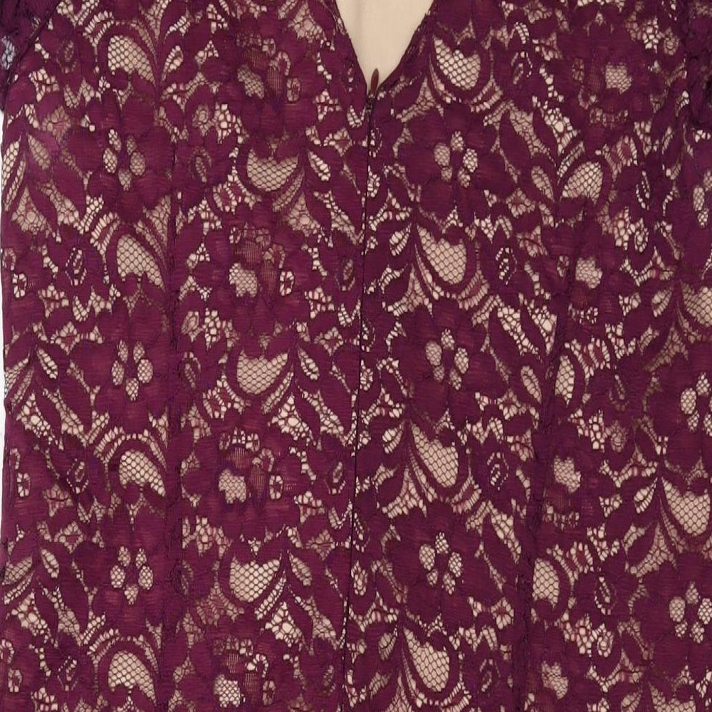 Oasis Womens Red Polyamide Sheath Size 14 V-Neck Zip